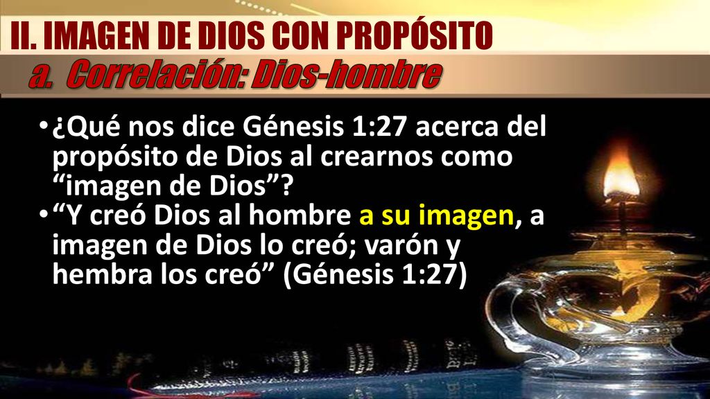 II. IMAGEN DE DIOS CON PROPÓSITO a. Correlación: Dios-hombre