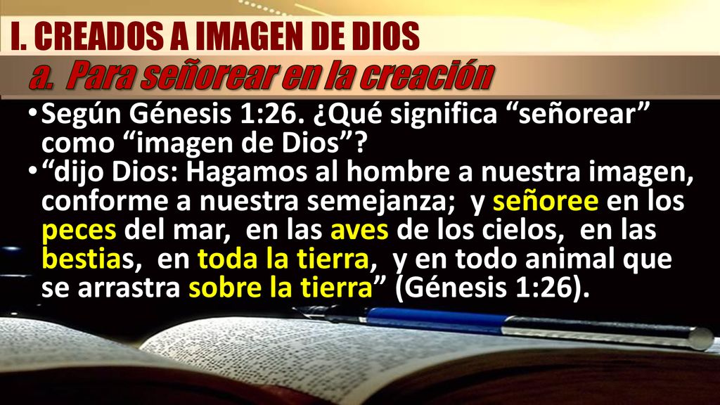 I. CREADOS A IMAGEN DE DIOS a. Para señorear en la creación