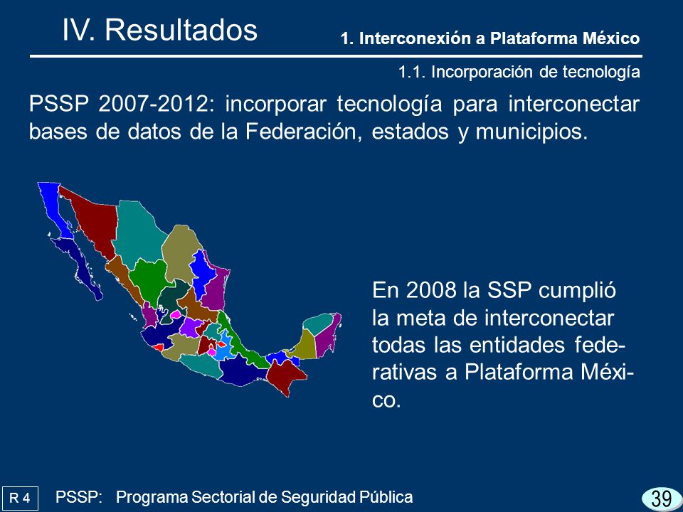 IV. Resultados 1. Interconexión a Plataforma México Incorporación de tecnología.