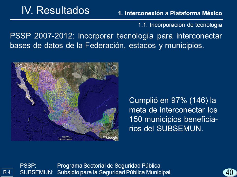IV. Resultados 1. Interconexión a Plataforma México Incorporación de tecnología.