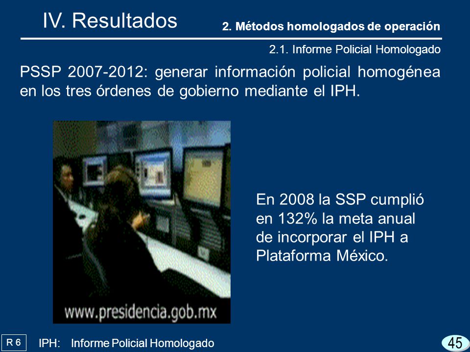 IV. Resultados 2. Métodos homologados de operación Informe Policial Homologado.