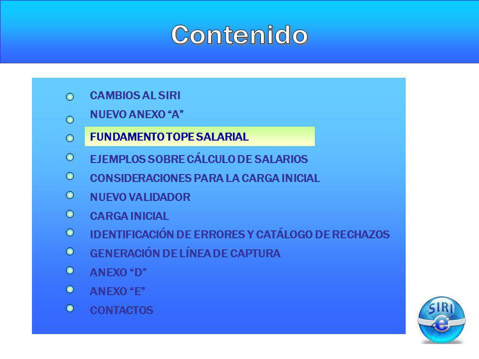 Contenido CAMBIOS AL SIRI NUEVO ANEXO A FUNDAMENTO TOPE SALARIAL