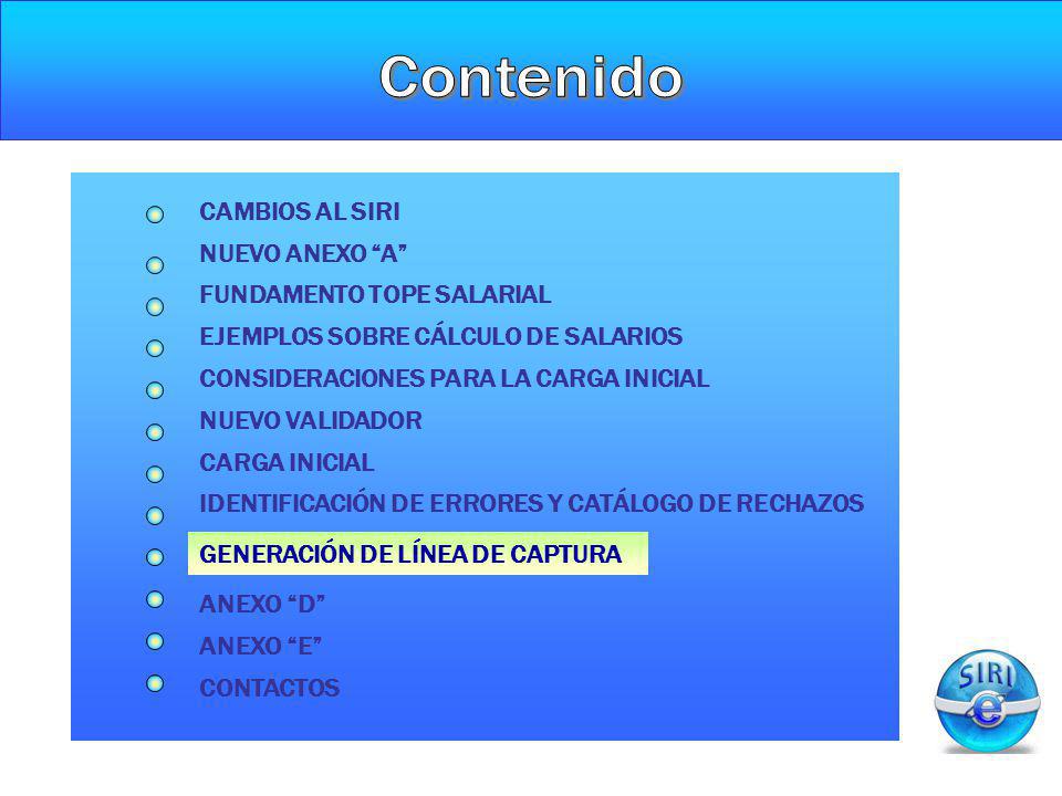 Contenido CAMBIOS AL SIRI NUEVO ANEXO A CARGA INICIAL CARGA INICIAL