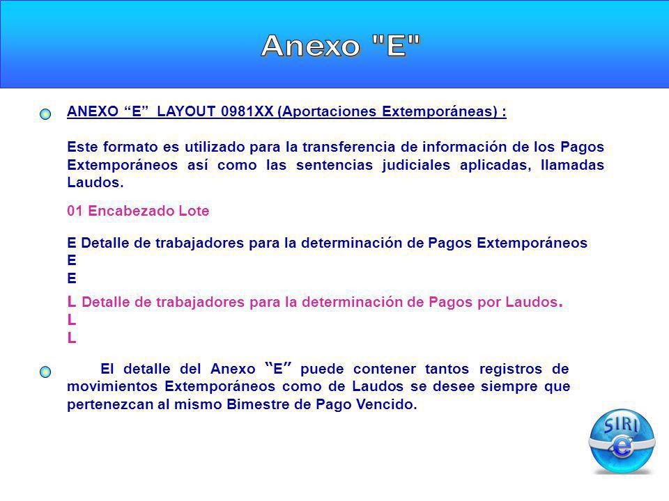 Anexo E ANEXO E LAYOUT 0981XX (Aportaciones Extemporáneas) :