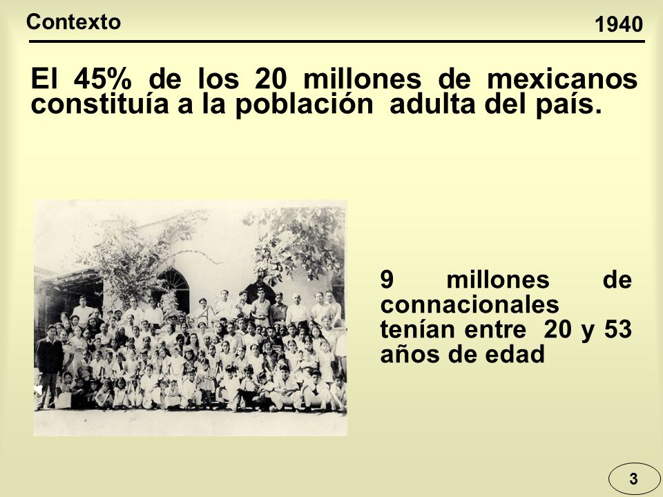 Contexto El 45% de los 20 millones de mexicanos constituía a la población adulta del país.