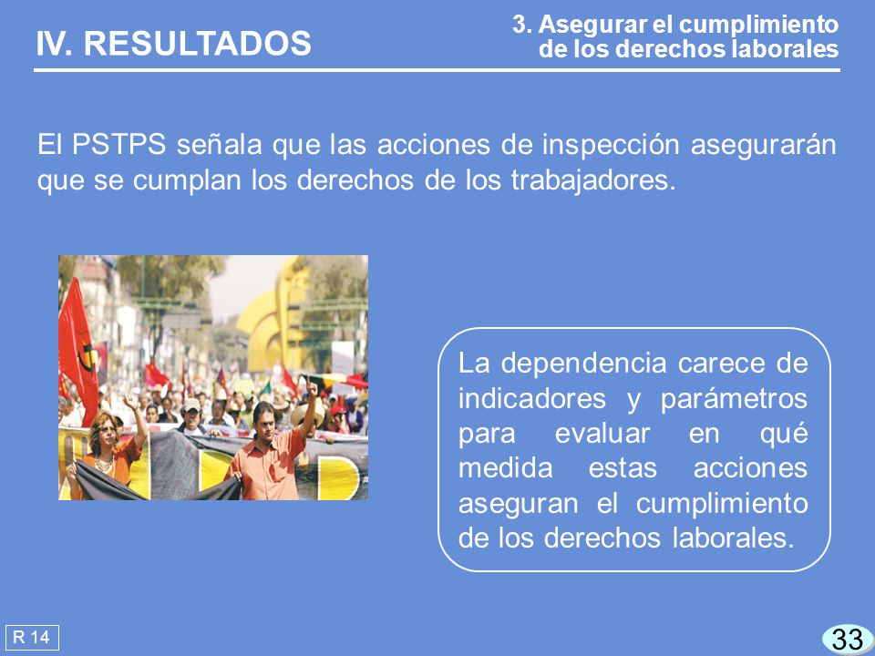 IV. RESULTADOS 3. Asegurar el cumplimiento de los derechos laborales.