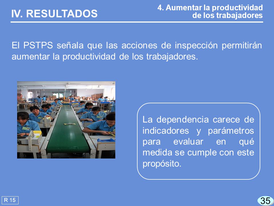 IV. RESULTADOS 4. Aumentar la productividad de los trabajadores.