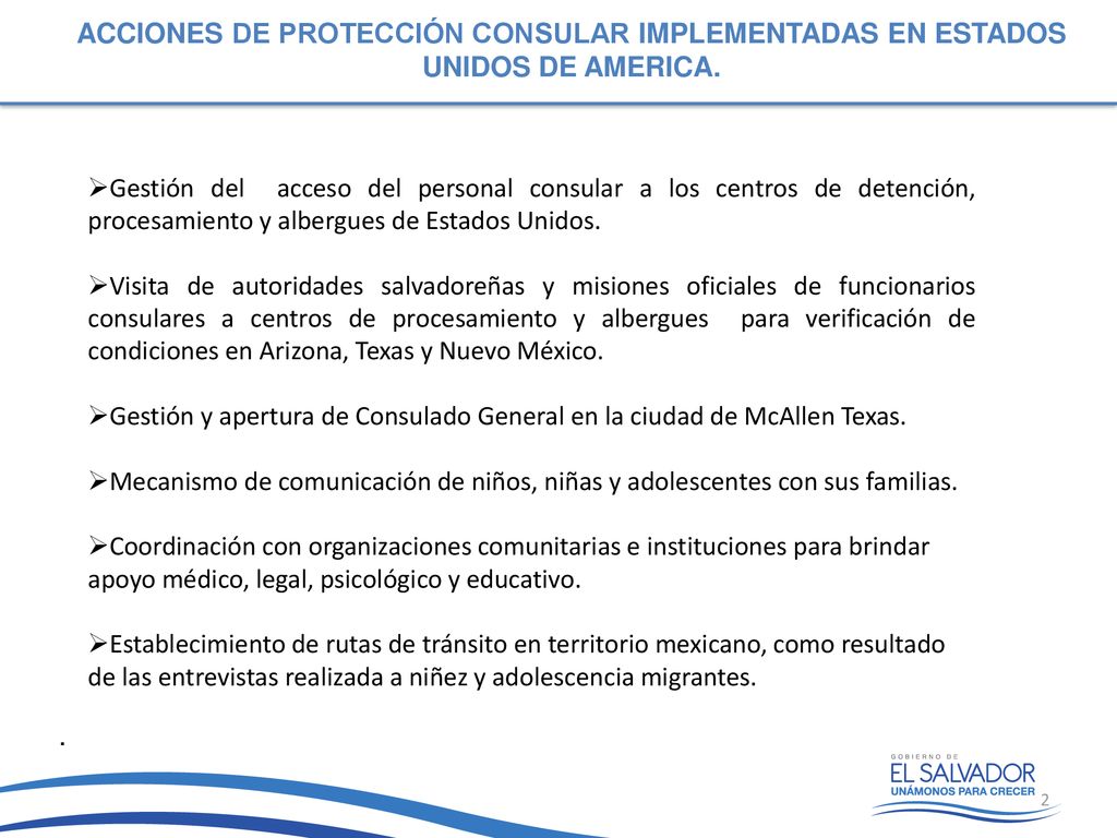 ACCIONES DE PROTECCIÓN CONSULAR IMPLEMENTADAS EN ESTADOS UNIDOS DE AMERICA.
