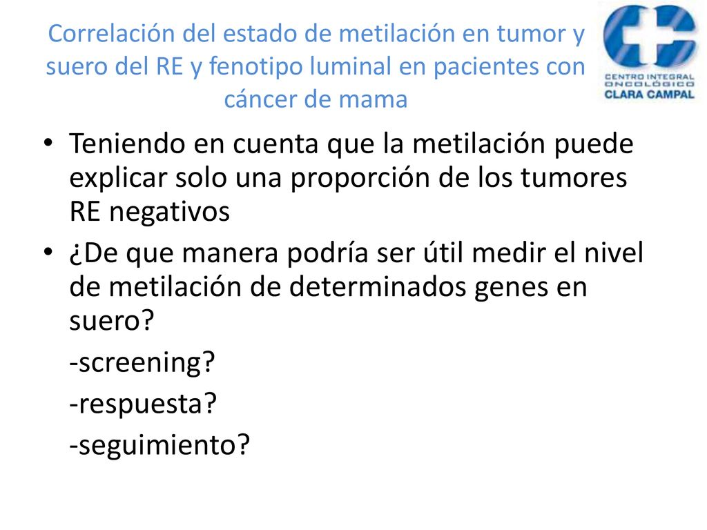 Correlación del estado de metilación en tumor y suero del RE y fenotipo luminal en pacientes con cáncer de mama