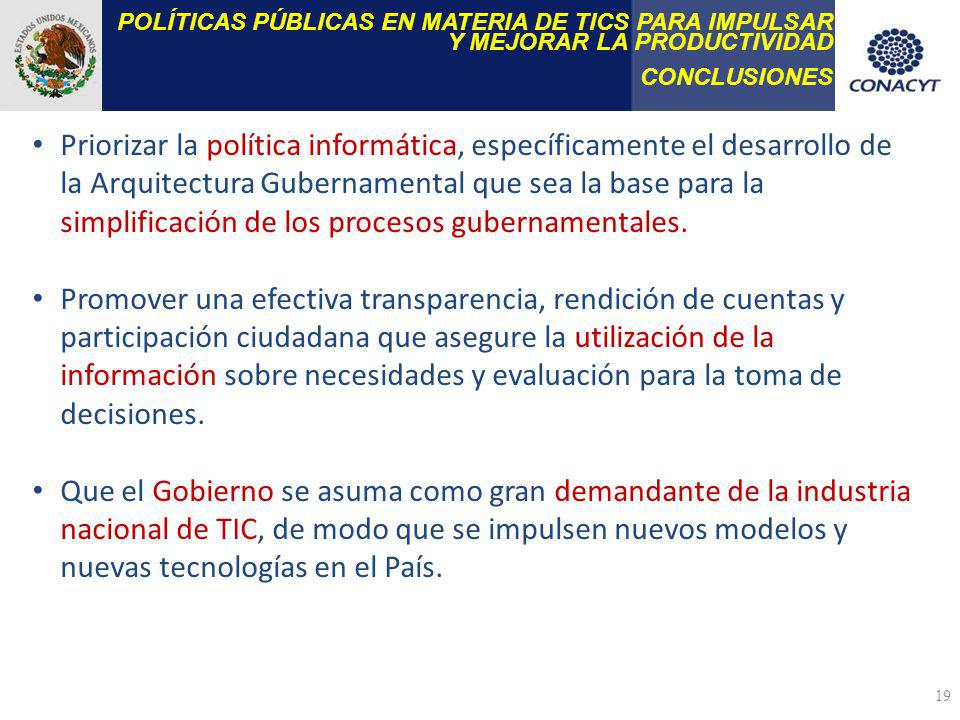 POLÍTICAS PÚBLICAS EN MATERIA DE TICS PARA IMPULSAR Y MEJORAR LA PRODUCTIVIDAD