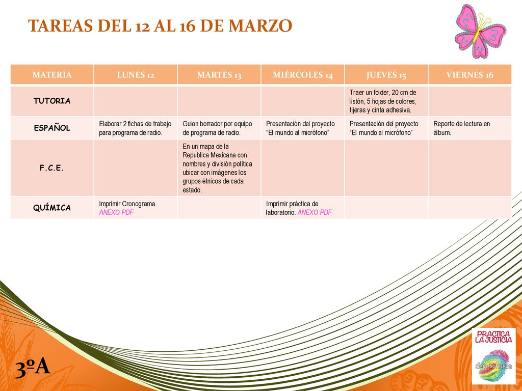 3ºA TAREAS DEL 12 AL 16 DE MARZO MATERIA LUNES 12 MARTES 13