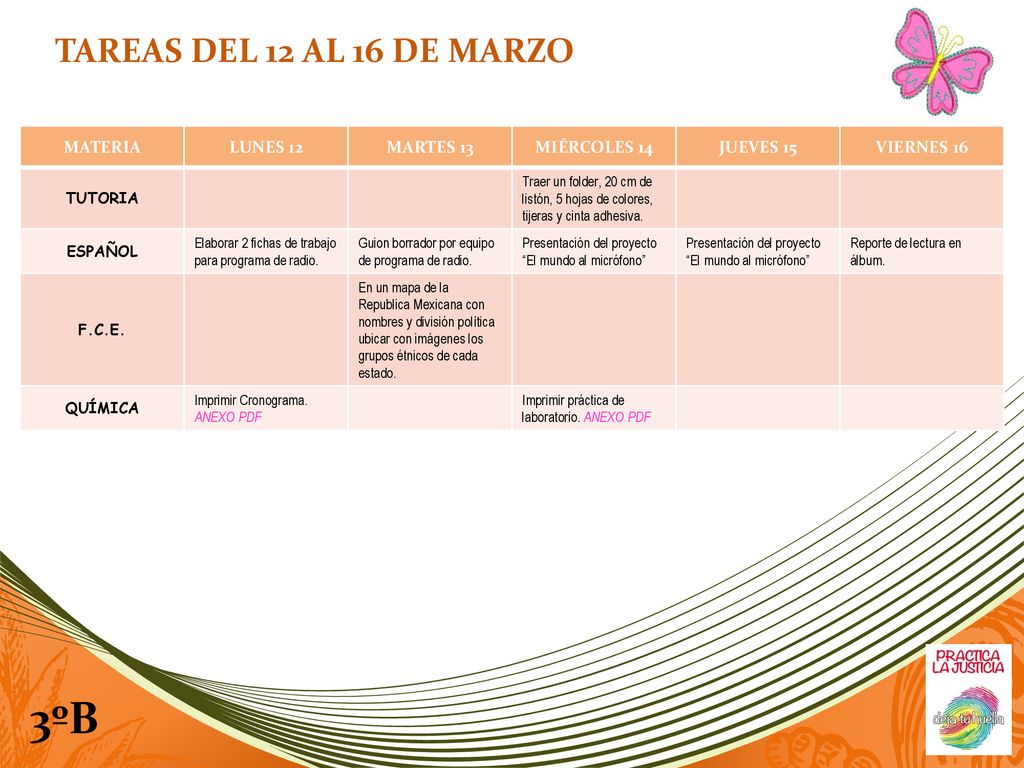 3ºB TAREAS DEL 12 AL 16 DE MARZO MATERIA LUNES 12 MARTES 13
