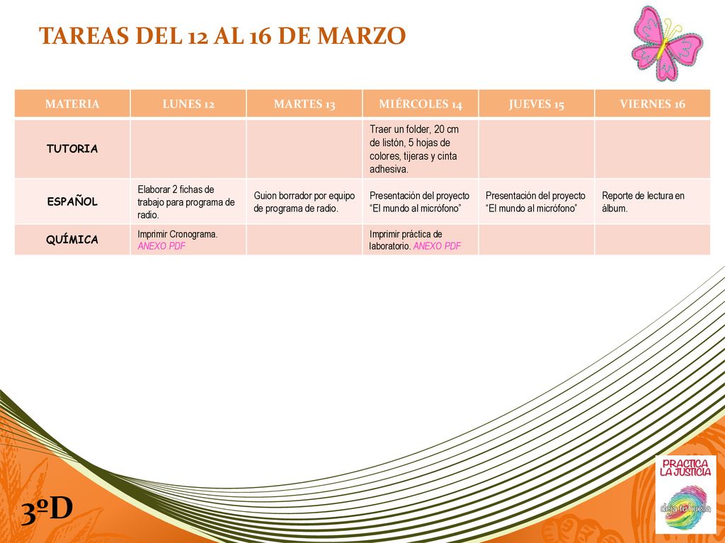 3ºD TAREAS DEL 12 AL 16 DE MARZO MATERIA LUNES 12 MARTES 13