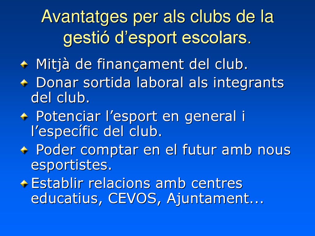Avantatges per als clubs de la gestió d’esport escolars.