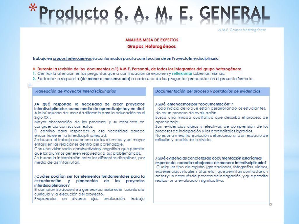 Producto 6. A. M. E. GENERAL