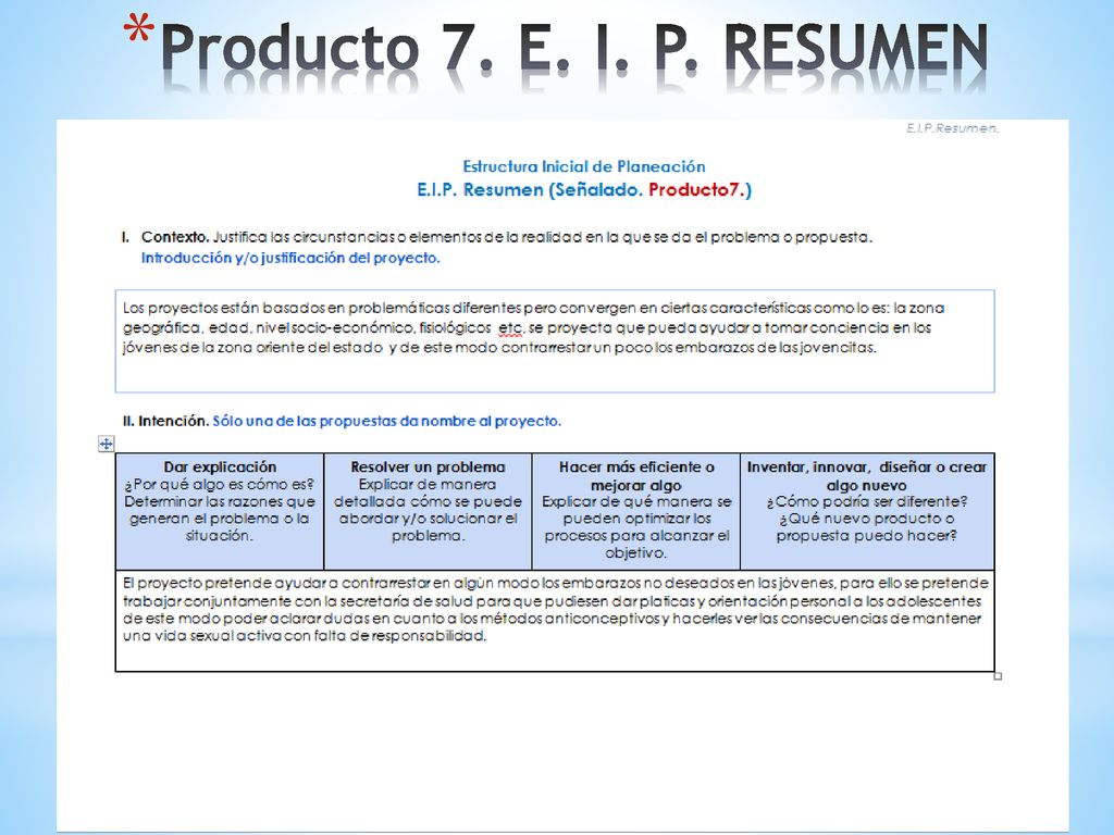 Producto 7. E. I. P. RESUMEN