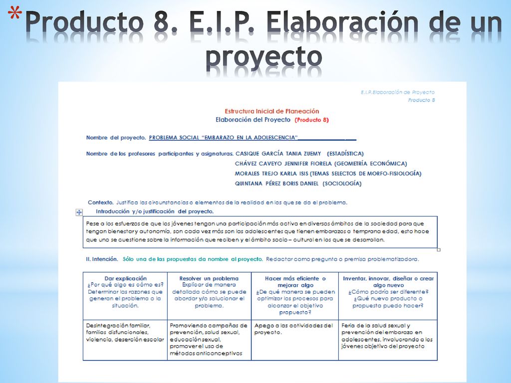 Producto 8. E.I.P. Elaboración de un proyecto