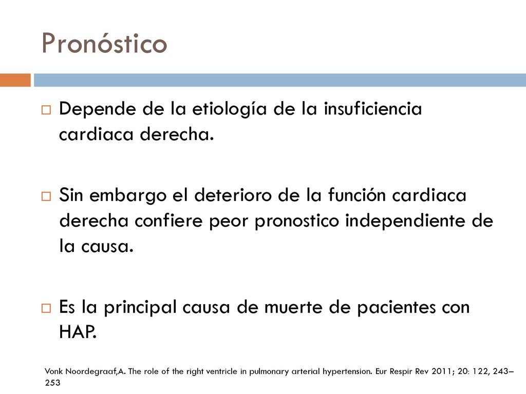 Pronóstico Depende de la etiología de la insuficiencia cardiaca derecha.