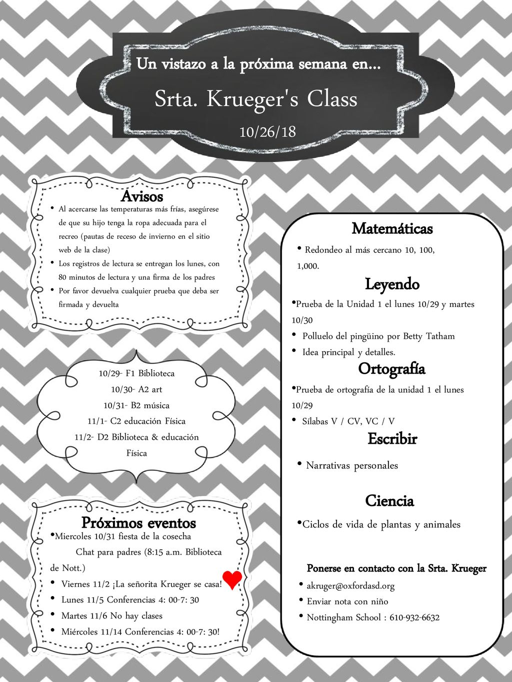 Srta. Krueger s Class Un vistazo a la próxima semana en… 10/26/18