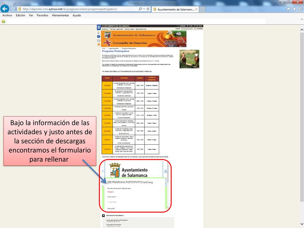 Bajo la información de las actividades y justo antes de