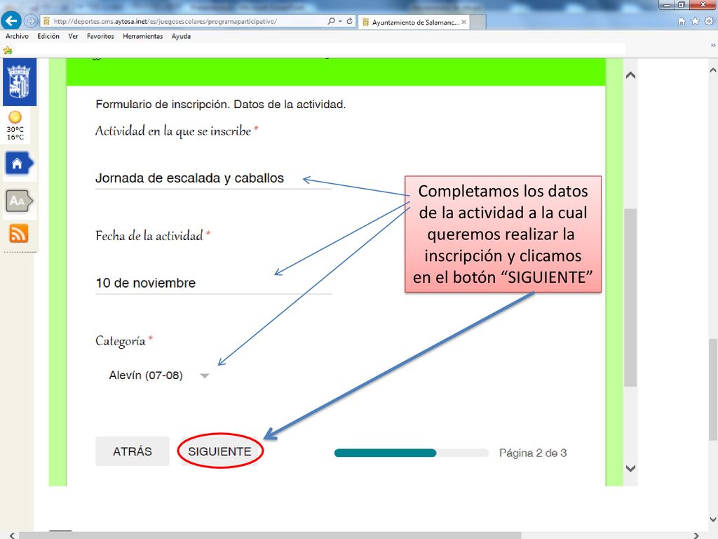 de la actividad a la cual queremos realizar la inscripción y clicamos