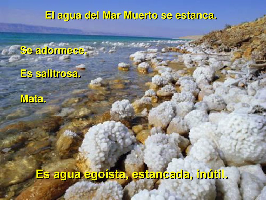 El agua del Mar Muerto se estanca. Es agua egoísta, estancada, inútil.