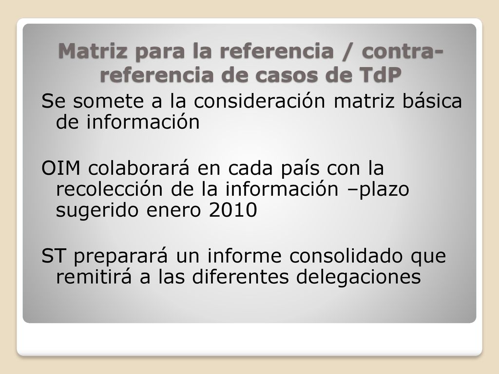 Matriz para la referencia / contra-referencia de casos de TdP