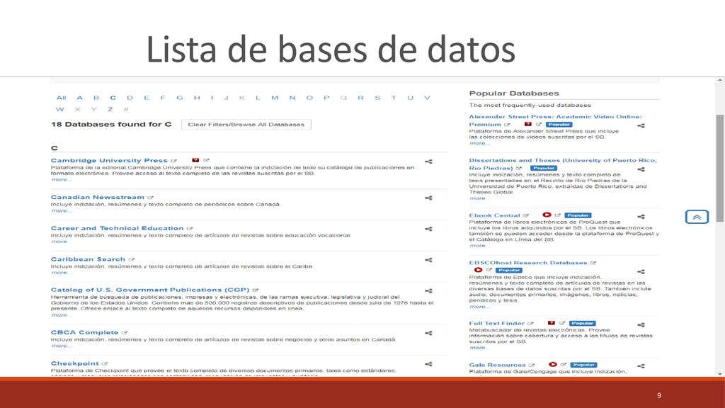 Lista de bases de datos