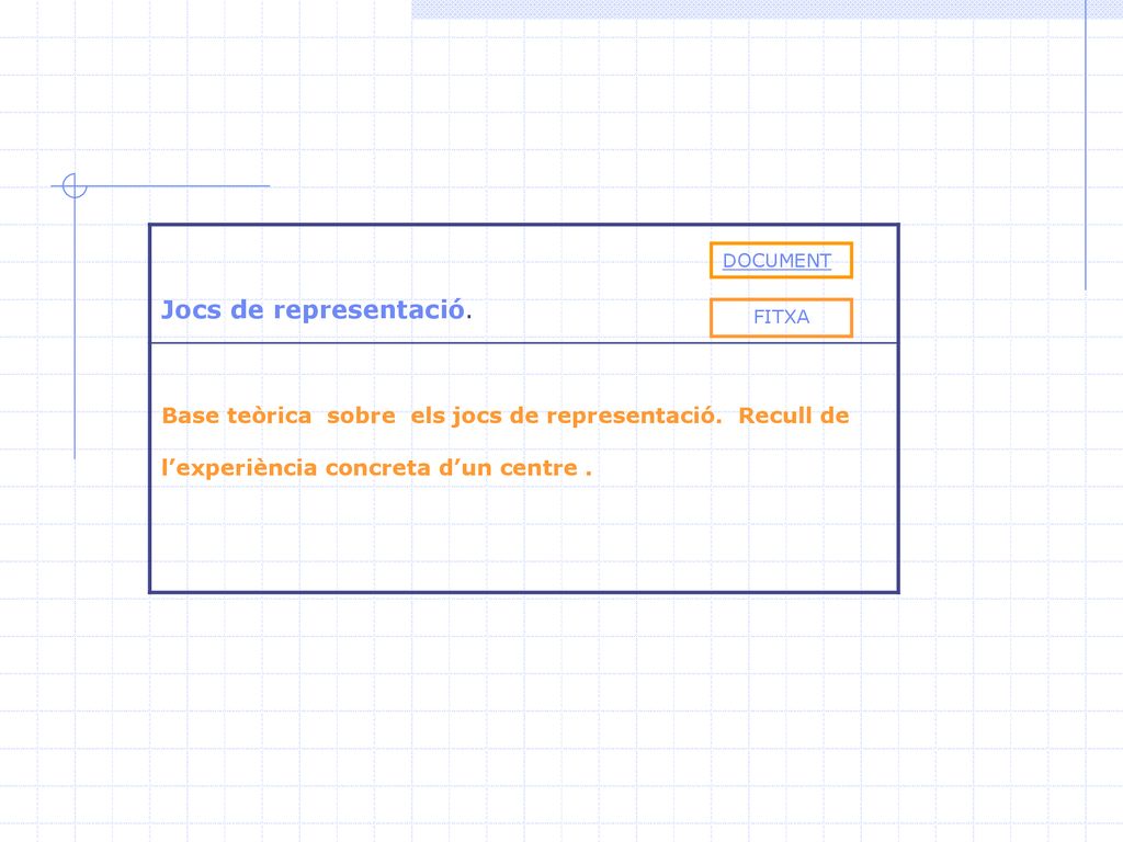Jocs de representació. Base teòrica sobre els jocs de representació. Recull de l’experiència concreta d’un centre .