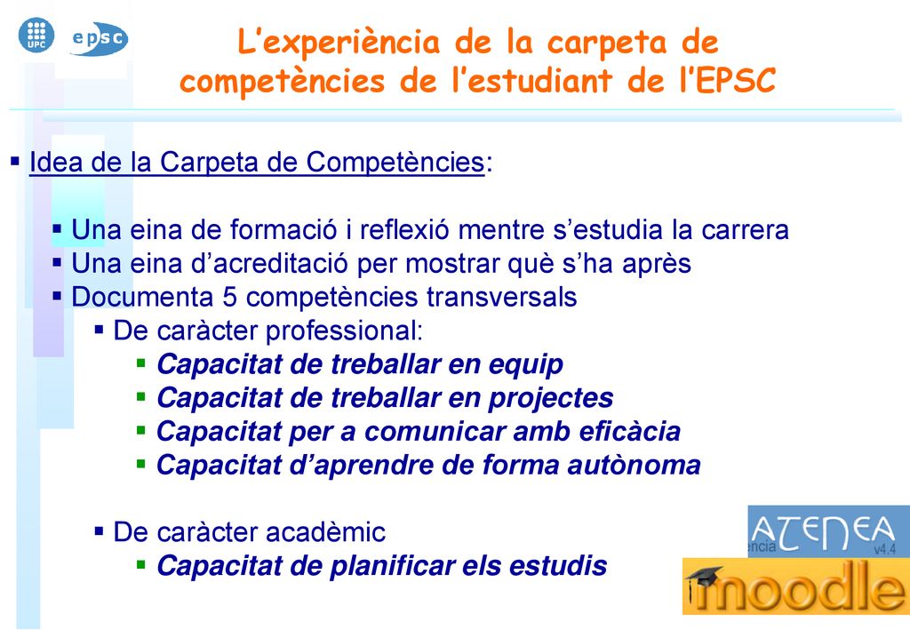 L’experiència de la carpeta de competències de l’estudiant de l’EPSC