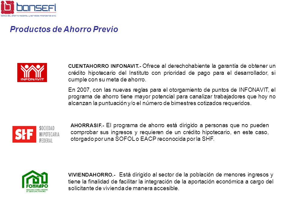 Productos de Ahorro Previo