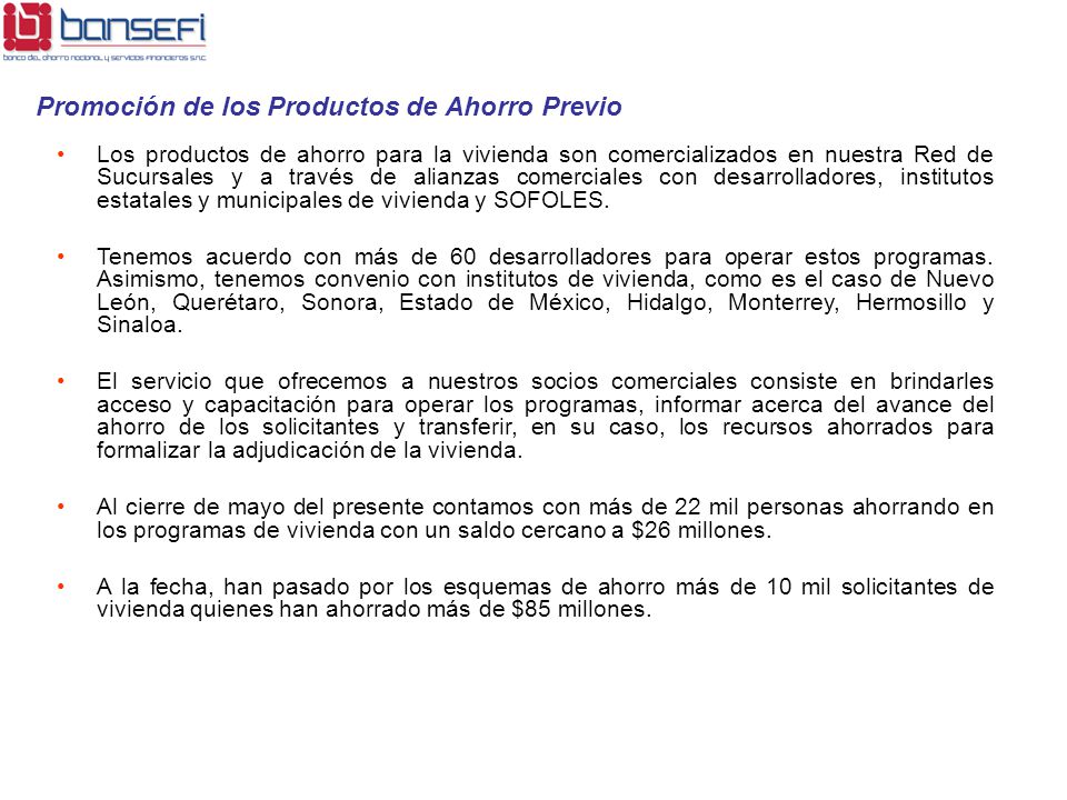 Promoción de los Productos de Ahorro Previo