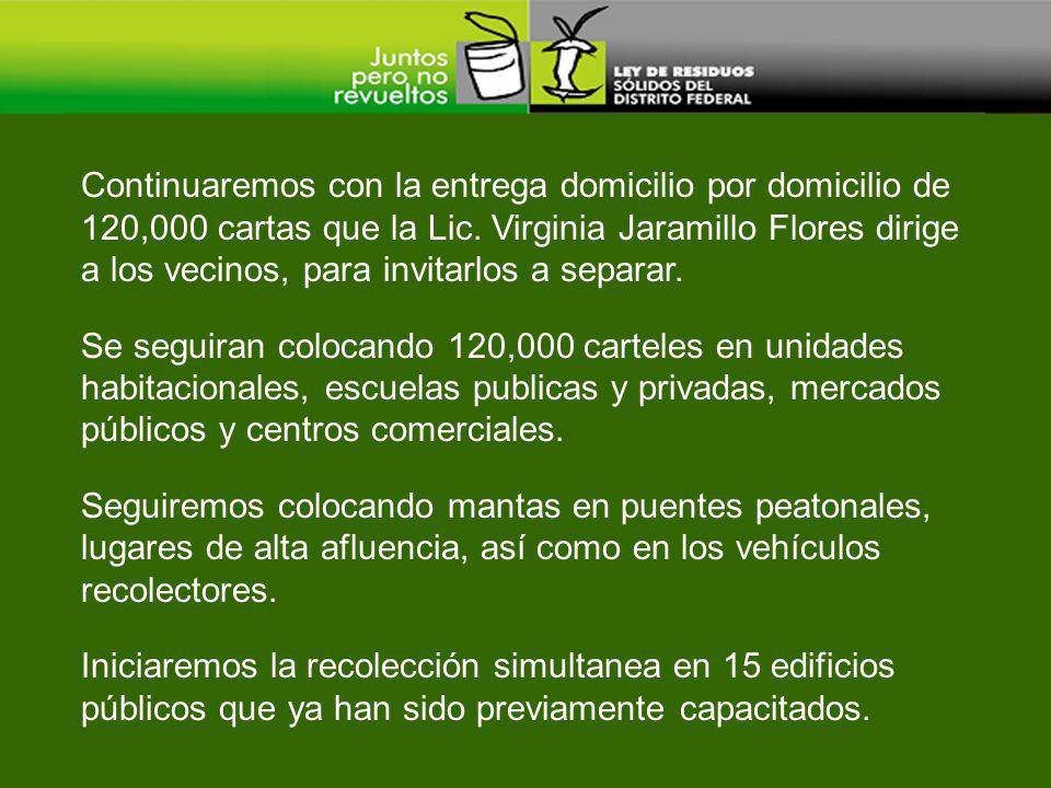 Continuaremos con la entrega domicilio por domicilio de 120,000 cartas que la Lic. Virginia Jaramillo Flores dirige a los vecinos, para invitarlos a separar.