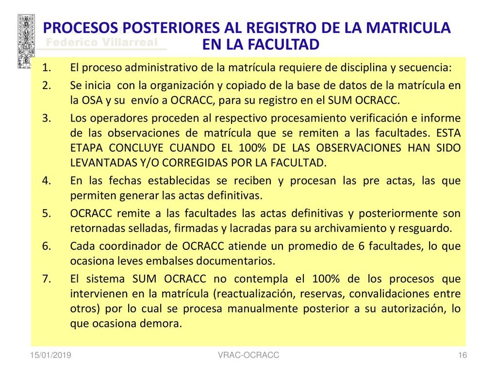 PROCESOS POSTERIORES AL REGISTRO DE LA MATRICULA EN LA FACULTAD