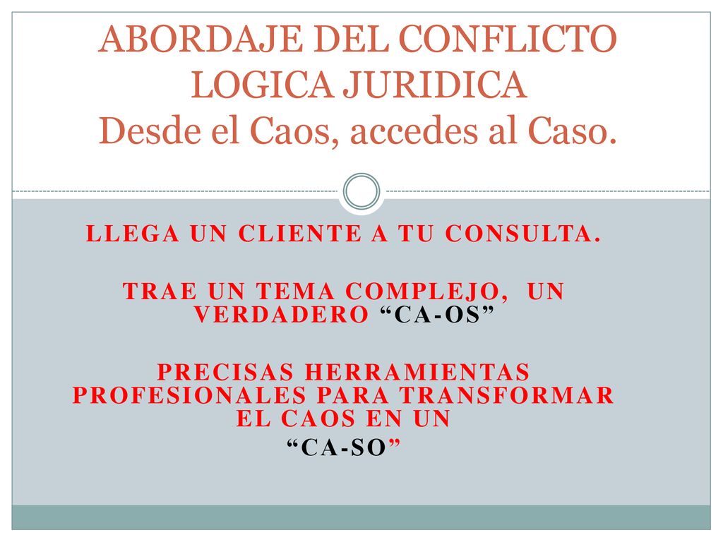 ABORDAJE DEL CONFLICTO LOGICA JURIDICA Desde el Caos, accedes al Caso.