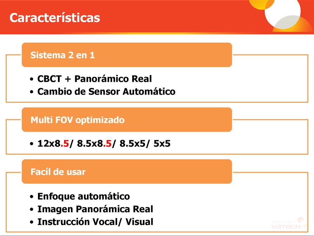 Características CBCT + Panorámico Real Cambio de Sensor Automático