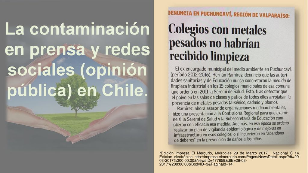 La contaminación en prensa y redes sociales (opinión pública) en Chile.
