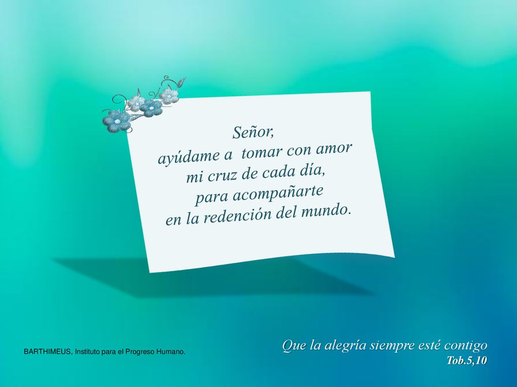 ayúdame a tomar con amor mi cruz de cada día, para acompañarte