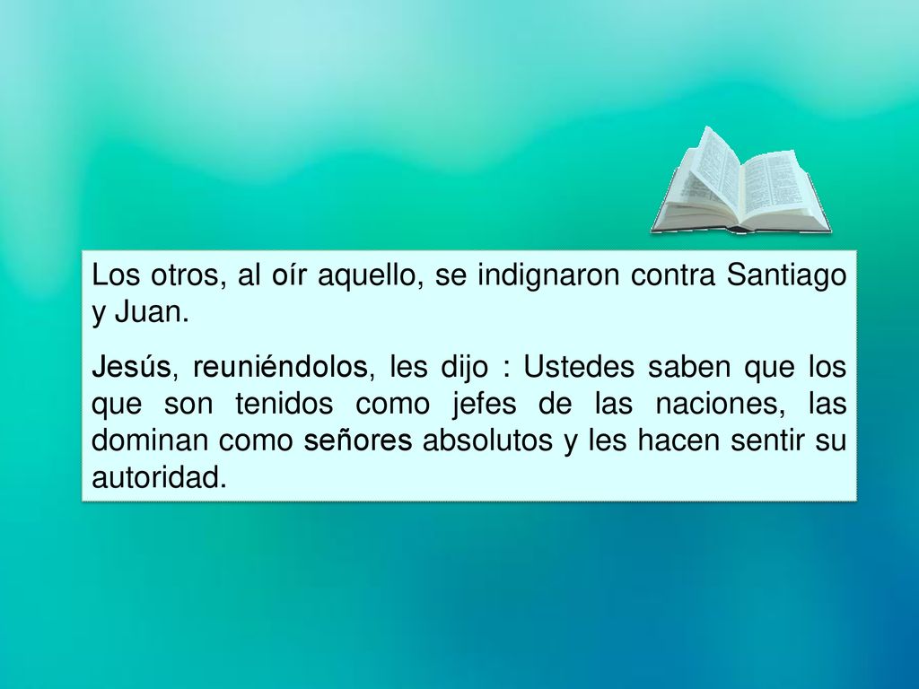 Los otros, al oír aquello, se indignaron contra Santiago y Juan.