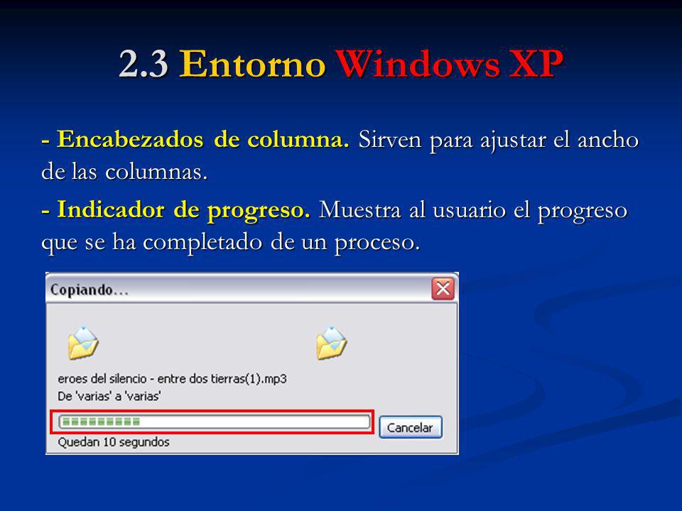 2.3 Entorno Windows XP - Encabezados de columna. Sirven para ajustar el ancho de las columnas.