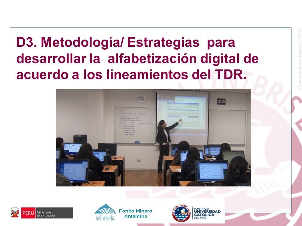 D3. Metodología/ Estrategias para desarrollar la alfabetización digital de acuerdo a los lineamientos del TDR.