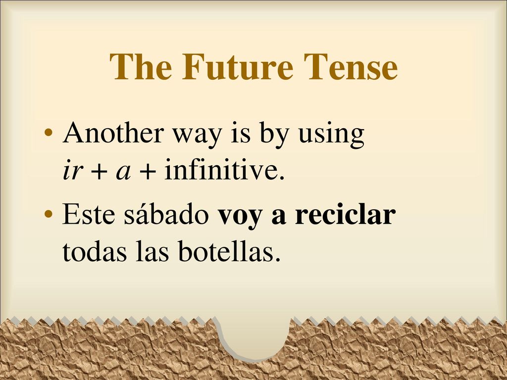 The Future Tense Another way is by using ir + a + infinitive.