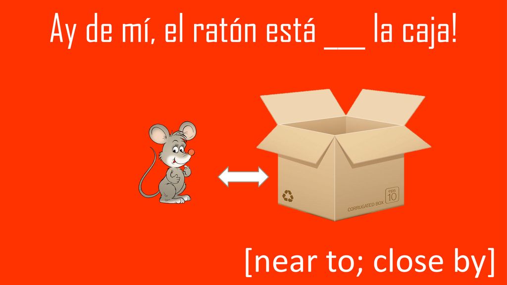 Ay de mí, el ratón está ___ la caja!