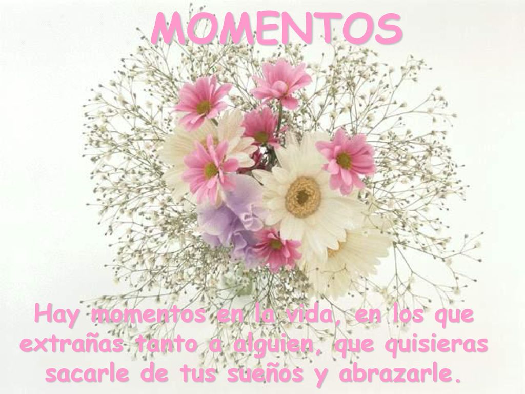 MOMENTOS Hay momentos en la vida, en los que extrañas tanto a alguien, que quisieras sacarle de tus sueños y abrazarle.