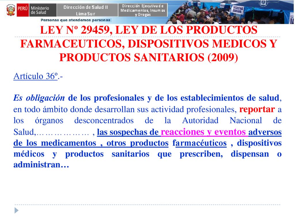 LEY Nº 29459, LEY DE LOS PRODUCTOS FARMACEUTICOS, DISPOSITIVOS MEDICOS Y PRODUCTOS SANITARIOS (2009)