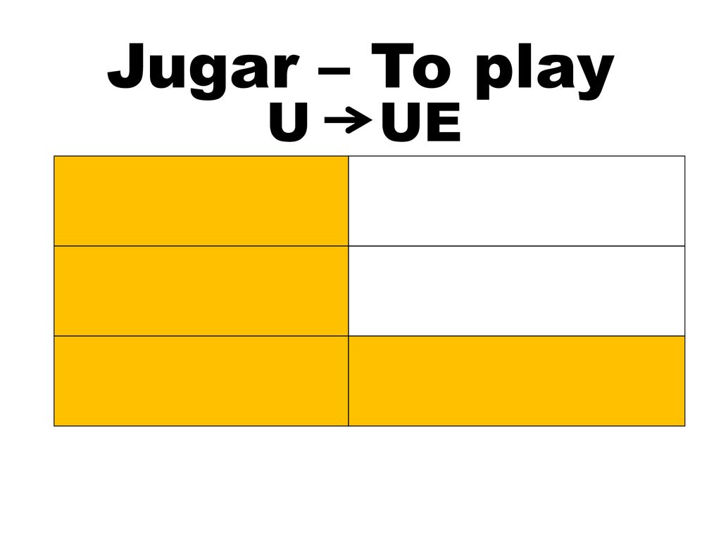 Jugar – To play U UE Juego Jugamos Juegas Jugáis Juega Juegan