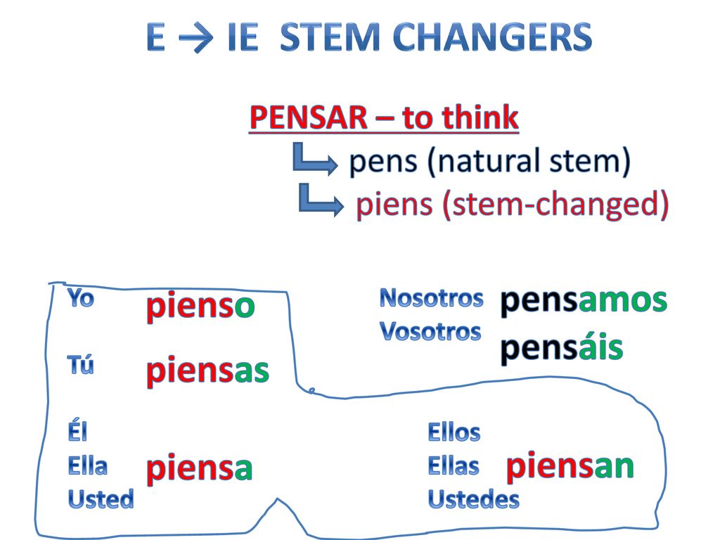 E → Ie Stem changers pensamos pienso pensáis piensas piensa piensan