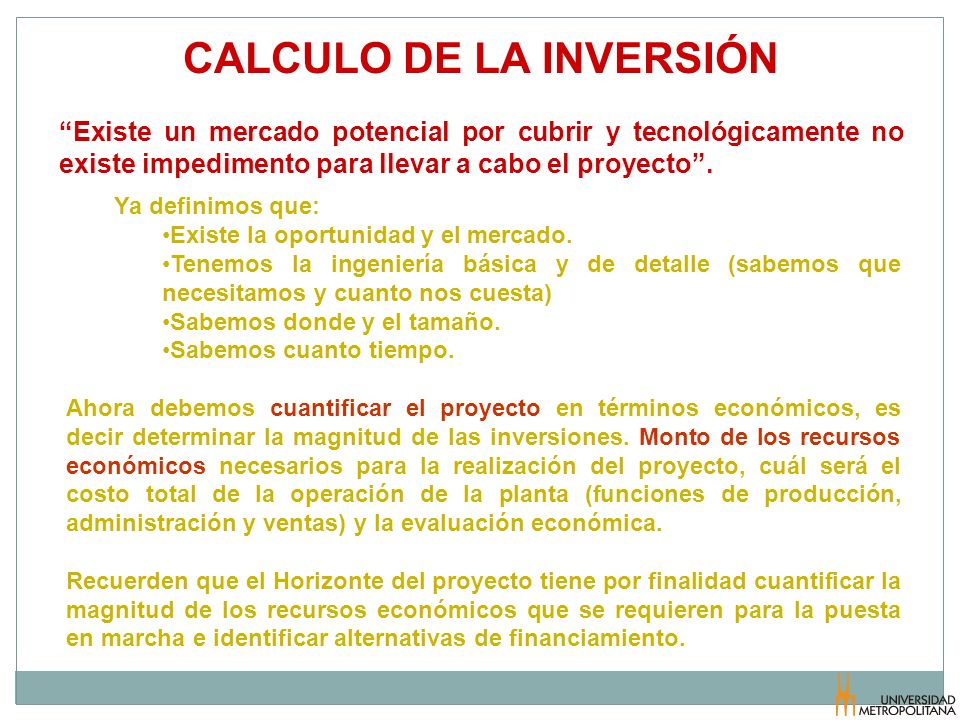 CALCULO DE LA INVERSIÓN