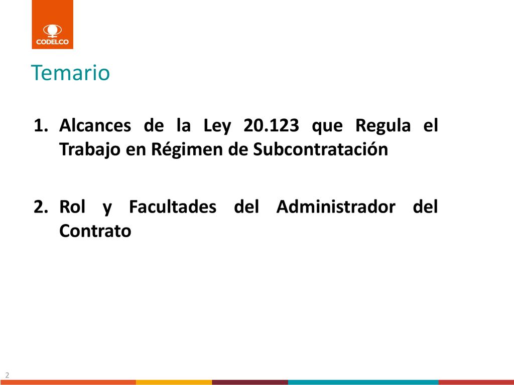 Temario Alcances de la Ley que Regula el Trabajo en Régimen de Subcontratación.