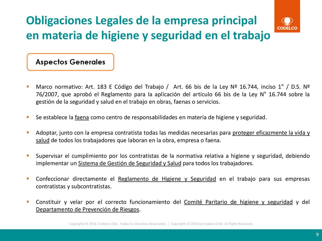 Obligaciones Legales de la empresa principal en materia de higiene y seguridad en el trabajo